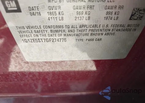 2016 Chevrolet Malibu 1Lt z USA, uszkodzony, nr VIN 1G1ZE5ST7GF274776